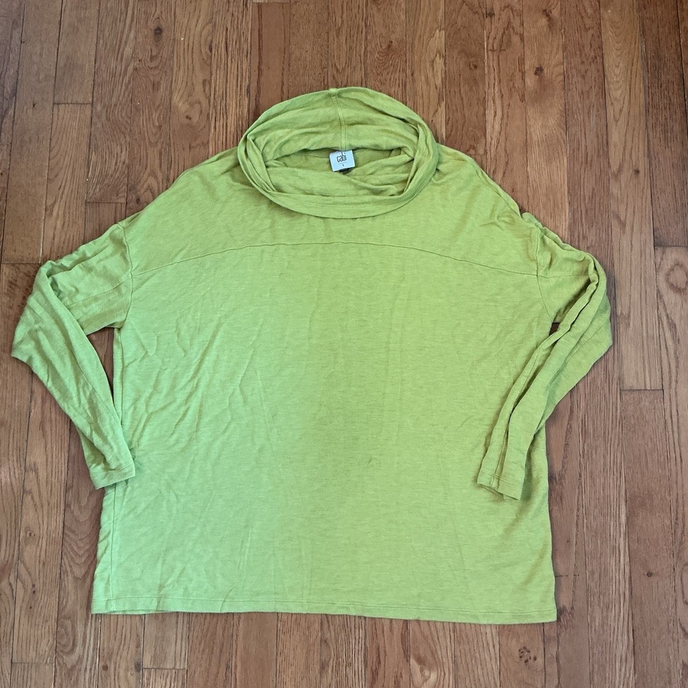 Cabi Ease Turtleneck Long Sleeve Shirt Top Moss Gold Soft Relaxed Women's Small